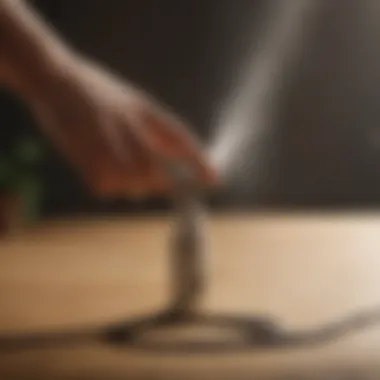 Gentle Application Technique Close-up of a hand gently spraying a cord with a mist