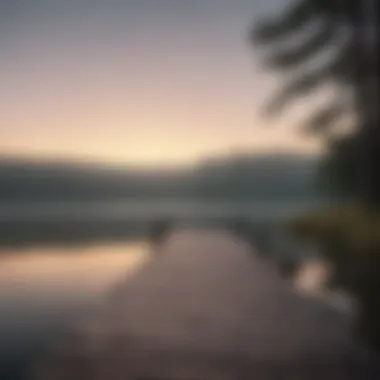 Wooden dock extending into the peaceful lake at sunrise