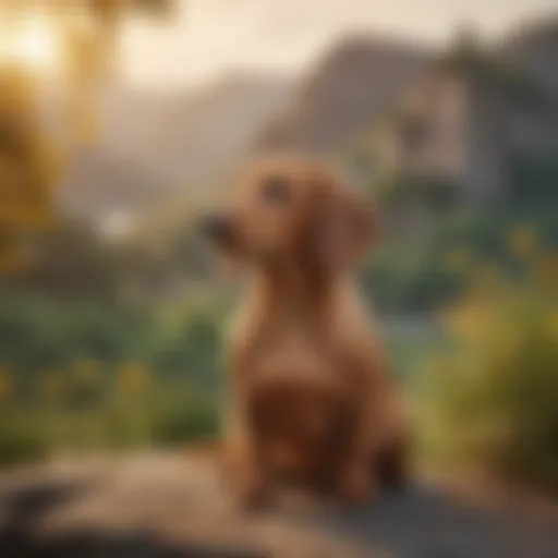 Majestic Golden Dachshund overlooking a serene landscape