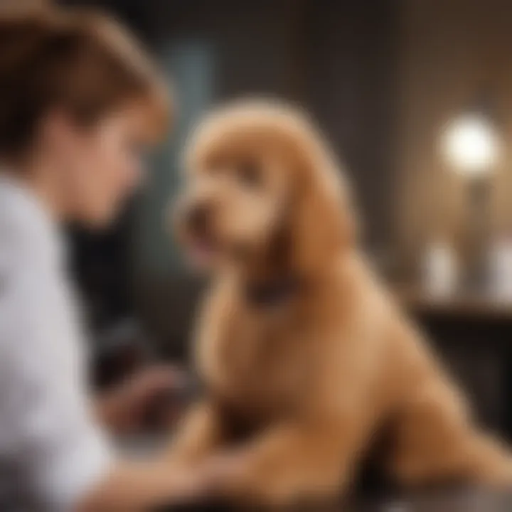 Elegant Golden Doodle Poodle Mix being groomed by a professional
