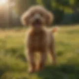 Graceful Golden Doodle Poodle Mix playing in a sunlit meadow