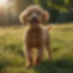 Graceful Golden Doodle Poodle Mix playing in a sunlit meadow