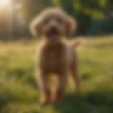 Graceful Golden Doodle Poodle Mix playing in a sunlit meadow