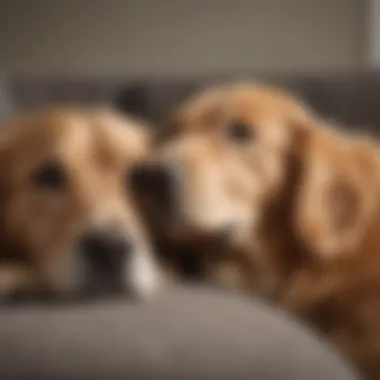 Golden Retriever snuggling on the couch