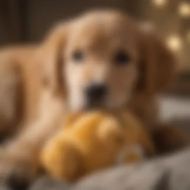 Golden Retriever Puppy Snuggling with Plush Toy