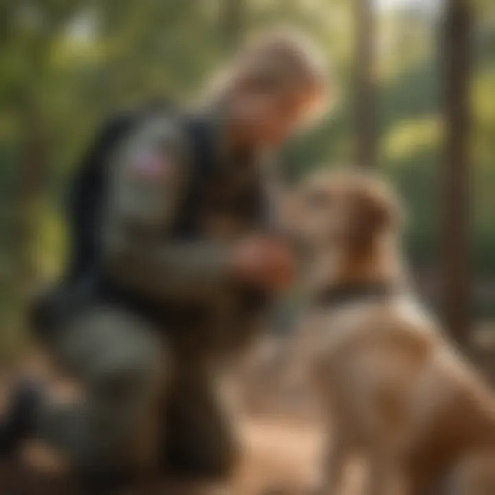 A serene bond between a service dog and its handler during a calming moment