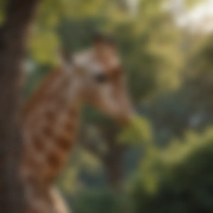 Giraffe gracefully reaching for leaves on a tall tree