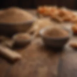 A variety of grains beneficial for dog nutrition laid out on a wooden table
