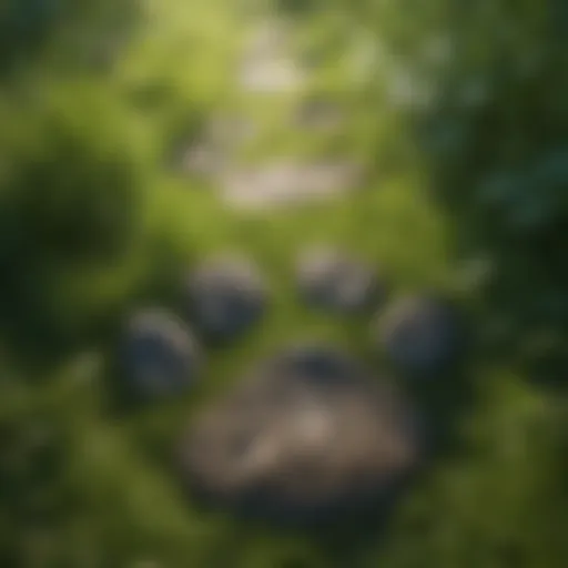 Lush green grass with paw prints