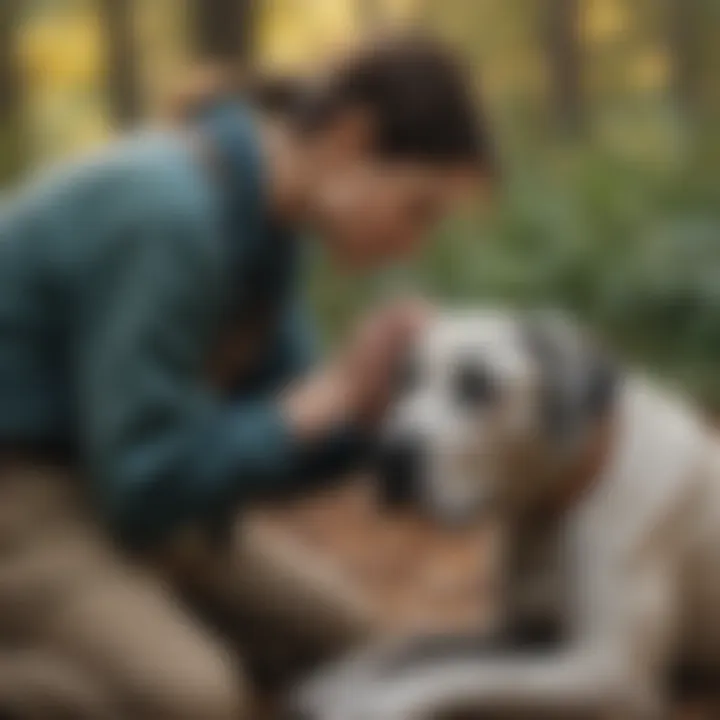 Great Dane rescue volunteer comforting a frightened dog in Philadelphia