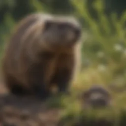 Groundhog foraging for food in the wild