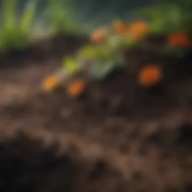 Organic Soil for Flower Gardening Close-up of healthy soil rich in organic matter for flower cultivation