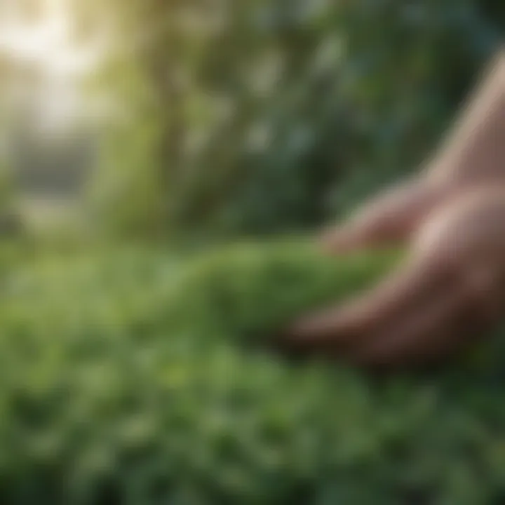 Hand picking ripe peas from the plant