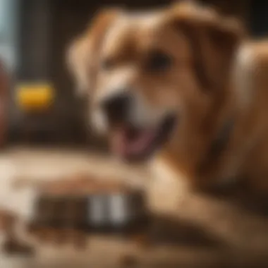 Delighted Canine Enjoying Nutritious Dehydrated Dog Food Happy dog enjoying a nutritious meal of dehydrated dog food