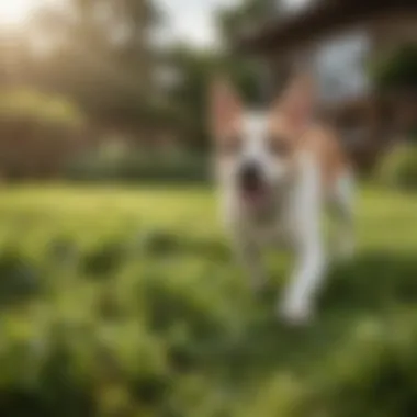 A pet playing joyfully on a weed-free lawn, highlighting safety and health.