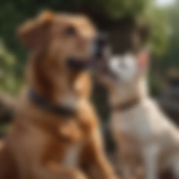 A happy dog sitting next to its owner