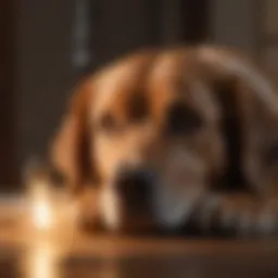 Dog basking under heating light bulb