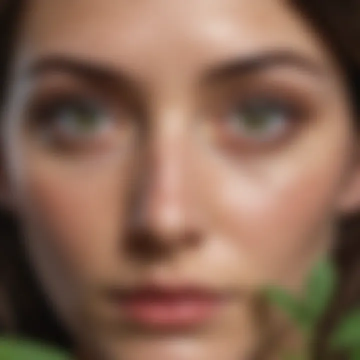A serene depiction of a person soothing their irritated eyes with herbal infusions