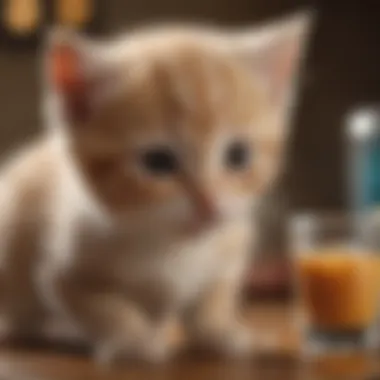 A veterinarian examining a kitten, ensuring its health and dietary needs.