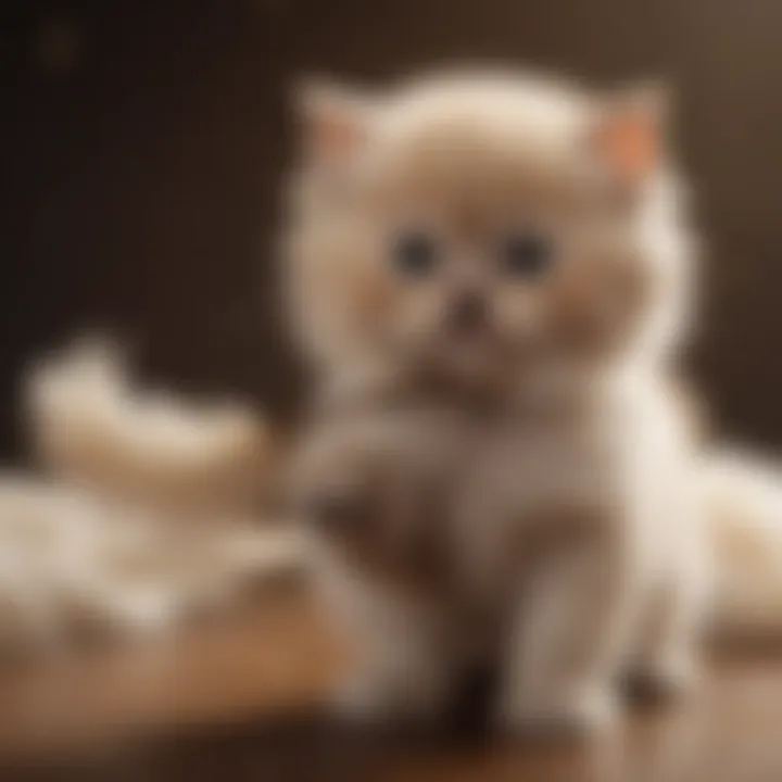 Himalayan kitten playing with a feather toy