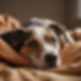 A dog lying comfortably on a blanket showing signs of cough