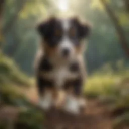 Miniature Australian Shepherd puppies playing outdoors