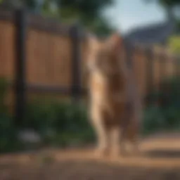 A fenced yard designed for cat safety with climbing structures.