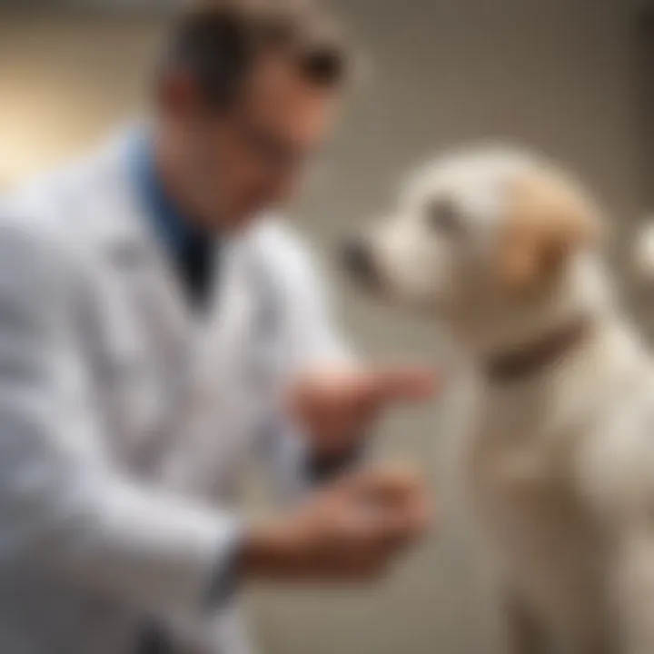 Veterinarian examining dog's hip illustration