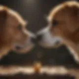 Two dogs sniffing each other's noses