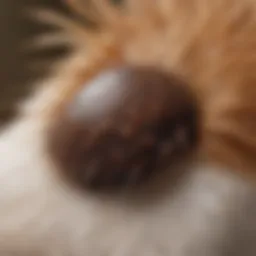 Close-up view of a tick on a dog's fur