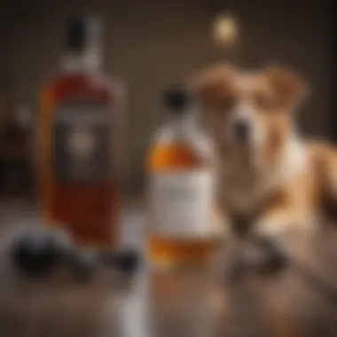 Alcohol as a Tool for Tick Removal Bottle of alcohol next to a dog grooming kit