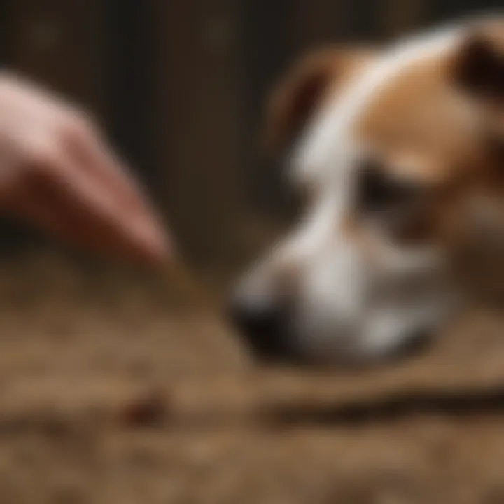 A dog owner carefully inspecting a dog's skin