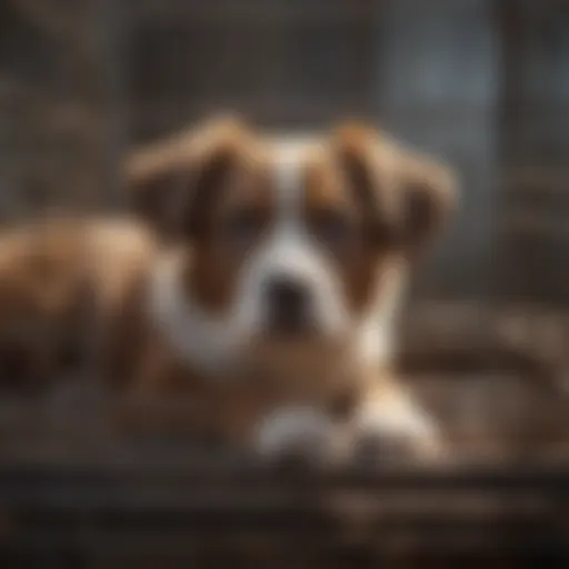 Comfortable dog resting in a crate