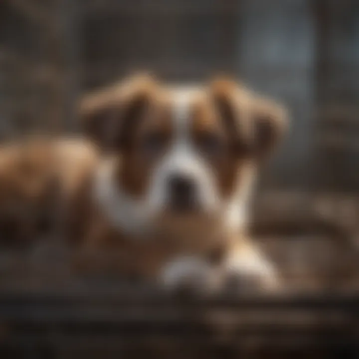 Comfortable dog resting in a crate