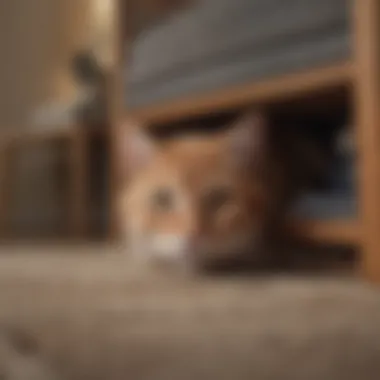 Recognizing Fear Responses in Felines An anxious cat hiding under furniture