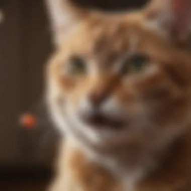A playful cat engaging with a feather toy
