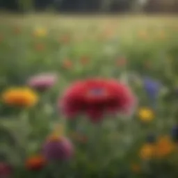 A vibrant meadow filled with endemic Hungarian flowers showcasing diverse colors and shapes.