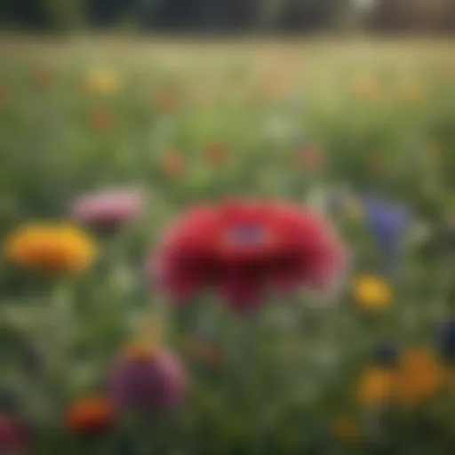 A vibrant meadow filled with endemic Hungarian flowers showcasing diverse colors and shapes.