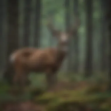 Hunter stalking deer in dense New Jersey forest