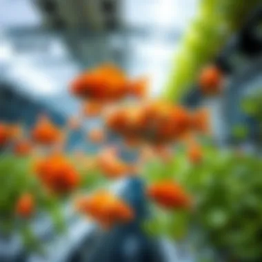 Fish swimming harmoniously in a hydroponic ecosystem
