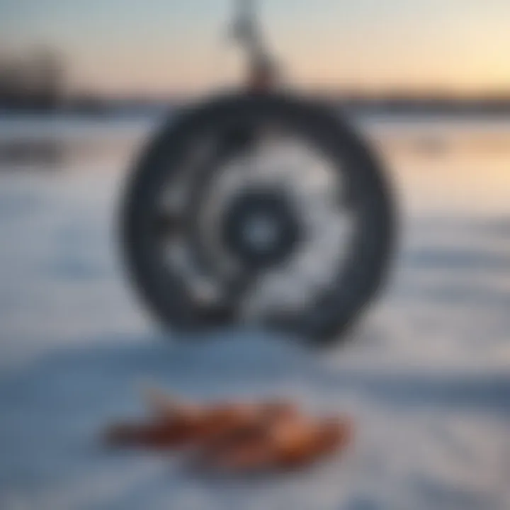 Ice fishing equipment on frozen lake