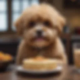 Adorable Maltipoo enjoying a nutritious meal