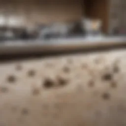 Close-up of mouse droppings on a kitchen counter