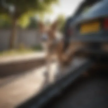 Dog Accessing Vehicle via Ramp Dog using a ramp to access a car