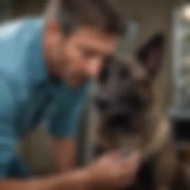 A veterinarian conducting health tests on a Dutch Shepherd