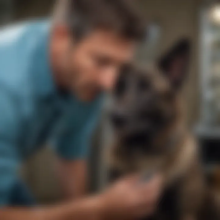 A veterinarian conducting health tests on a Dutch Shepherd