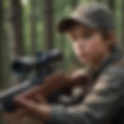 A young hunter aiming with precision in the forest