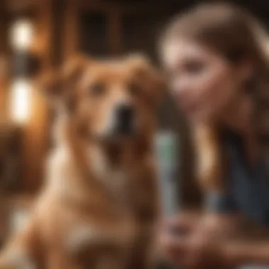 Pet Owner Monitoring Dog's Temperature Pet owner checking their dog's temperature with a thermometer