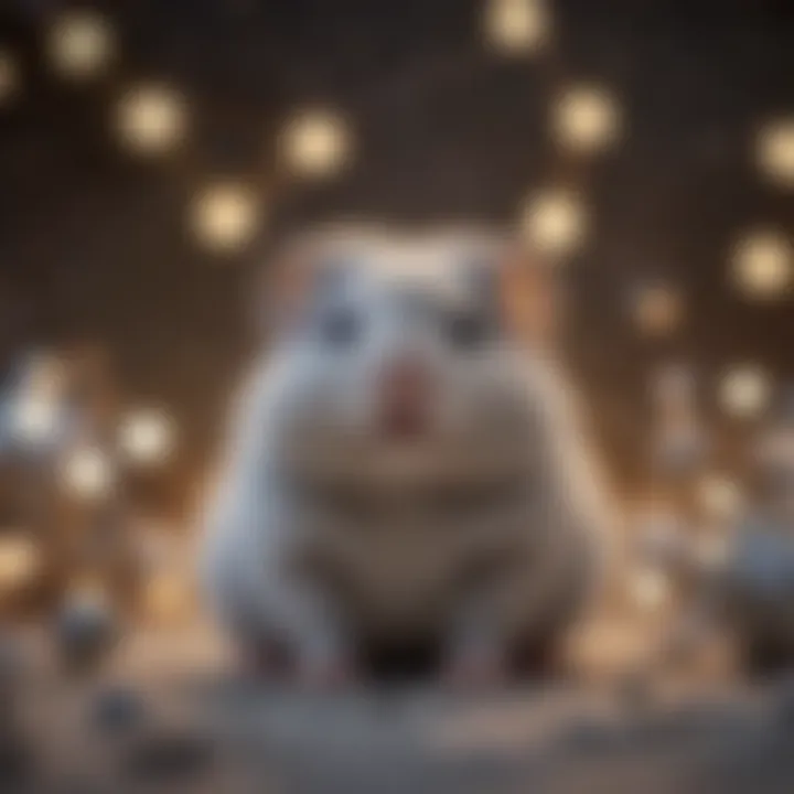 A grey hamster surrounded by twinkling stars