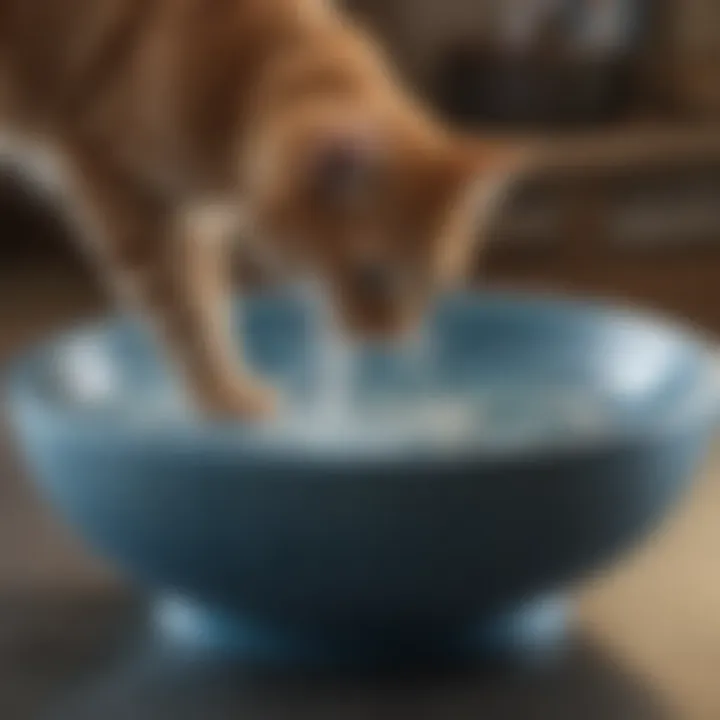 Close-up of innovative splash-proof water bowl